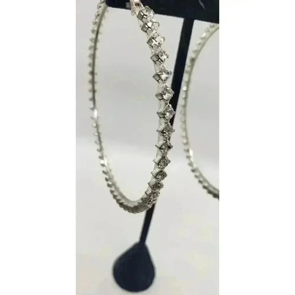 Giant hoop earrings rhinestone prong set vintage pierced massive size - Picture 4 of 6